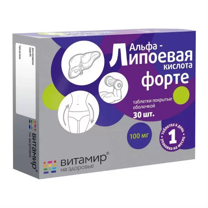 Витамины Витамир альфа-липоевая кислота форте 100 мг 30 шт в интернет-магазине
