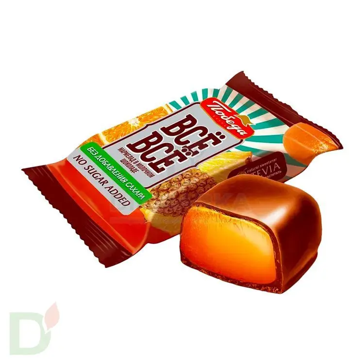 Конфеты желейные Победа Всё-Всё в молочном шоколаде со вкусом Апельсина и Ананаса без сахара 180г