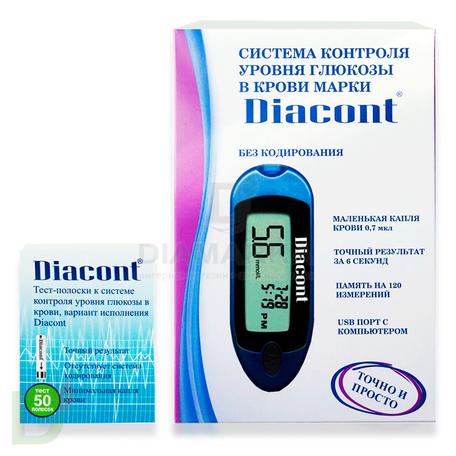 Глюкометр Диаконт МИНИ + Тест-полоски Диаконт №50